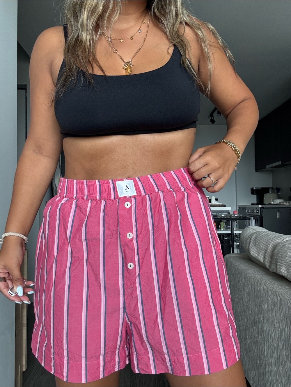 Anthropologie Pink Striped Cotton Bermuda Shorts